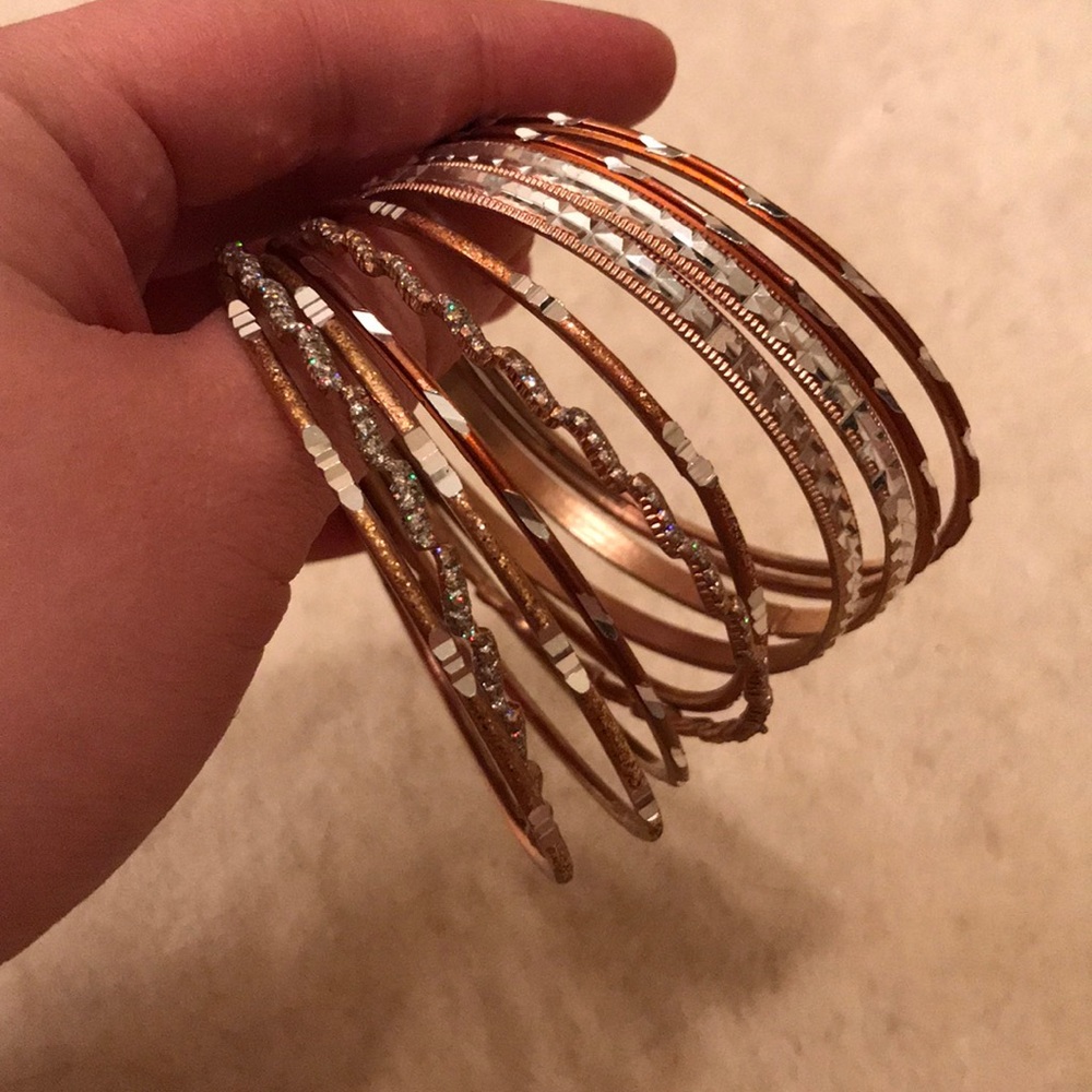 10 rose gold metal bangles